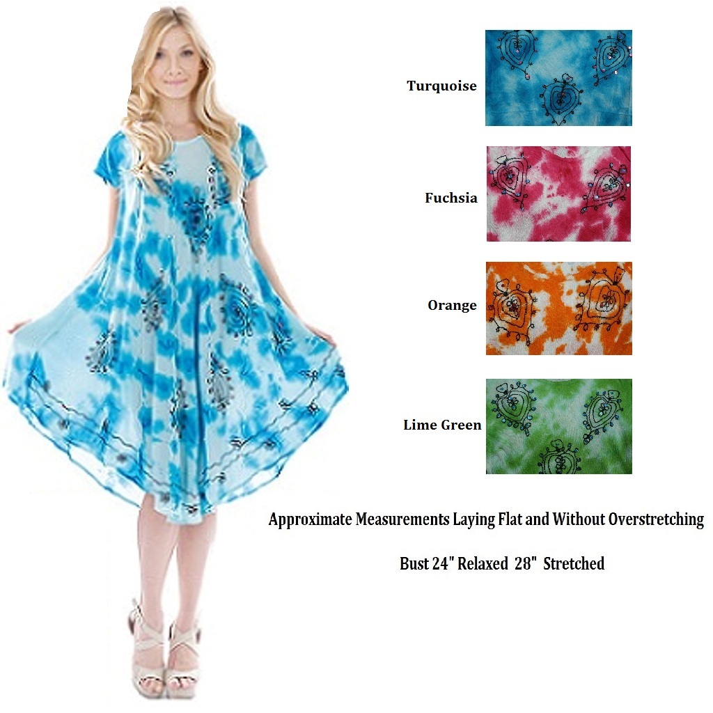 Sequinned Short Sleeve Umbrella Sundress Tie Dye Beachwear Fits XL-XXL-image