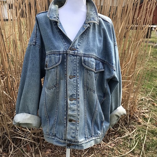 Rare Denim Trucker Jacket Jordache Jeepers Trashed Distressed XL Embroidery Jeep - Picture 1 of 19