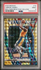 LeBron James 2020 Mosaic Will To Win Reactive Yellow Prizm #'d 20/99 PSA 9