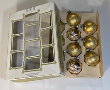 Vintage Christmas Glass Ornaments Set of 12 Noelle Made in USA Gold/Glitter