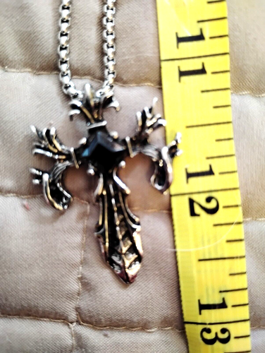 Fashion Unisex Silver Black Crucifix Cross Pendant 1 1/2",Necklace 22". #12 - Picture 3 of 6