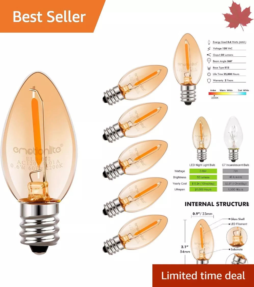 Energy Efficient LED Bulbs Eco Friendly Amber Yellow Glow 6 Pack