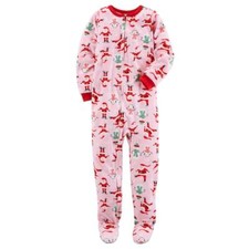 Carter's NWT Kid Girl Size 4 Fleece Footed Pajamas Christmas Sleeper Pink Santa