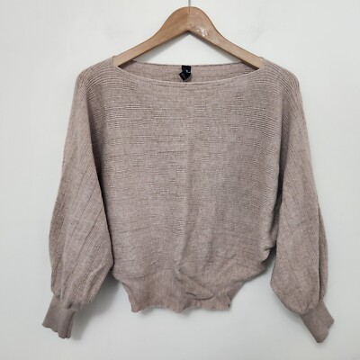 WINDSOR Women's Beige Stretch Long Balloon Sleeve Cropped Top Sweatshirt Size S