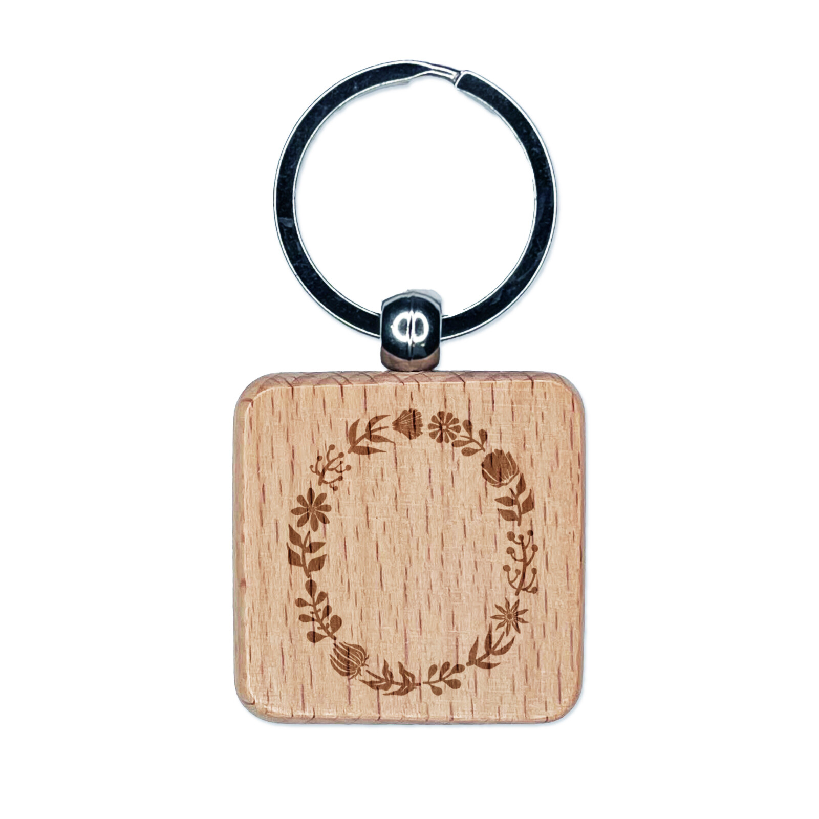 Elegant Botanical Floral Engraved Wooden Letter O Keychain Charm Tag  