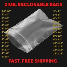 CLEAR 2 MIL ZIP SEAL BAGS POLY PLASTIC RECLOSABLE TOP LOCK ZIPPER 2MIL BAGGIES
