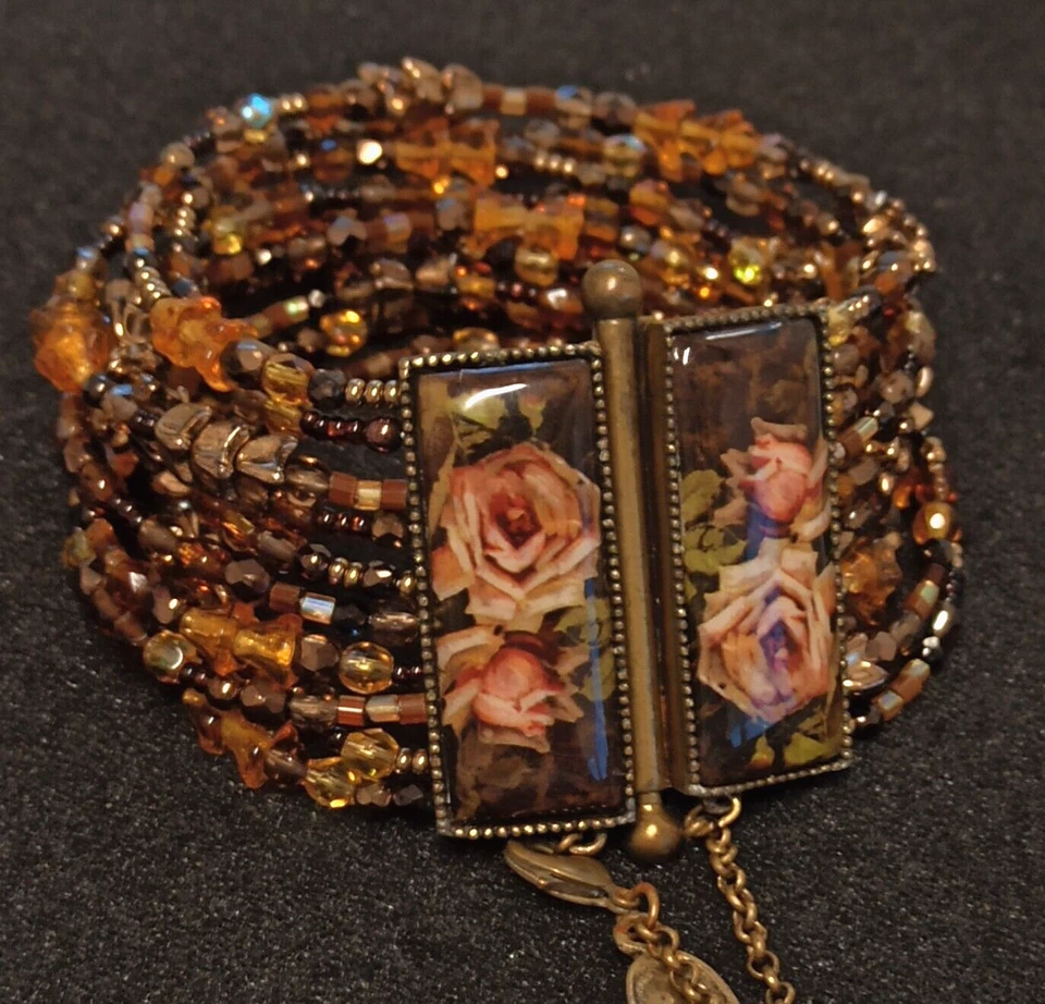 Michal Negrin Pulsera Ancha Cabujón Rosas Declaración Cuentas Multi Cadena Caja de Regalo Foto 2 de 4