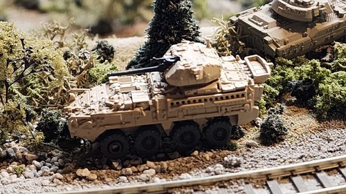 N Scale 1:160 Stryker 30 mm Infantry Carrier Vehicle – Dragoon -Desert Camo - Picture 8 of 9