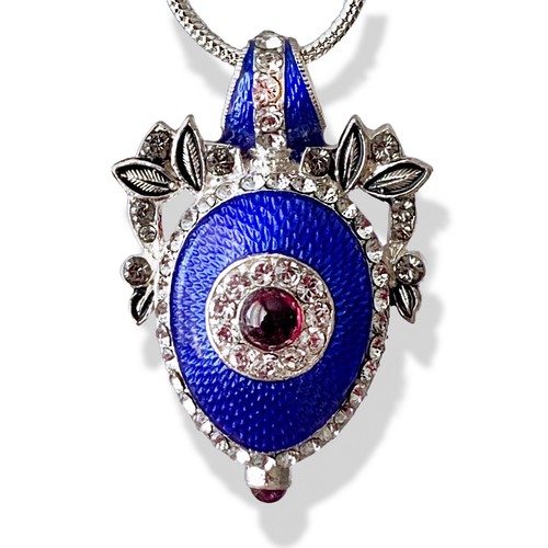 Evil Eye Rose Guilloché Enamel Sterling Faberge Pendant Swarovski Crystal Garnet - Picture 10 of 20