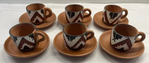 Unsigned Vint 12pc Acoma Pottery Coffee Cup / Teacup & Saucer