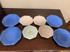 Vintage 8 Piece Set Of Akro Agate Toy Tea Set Plates, Saucers