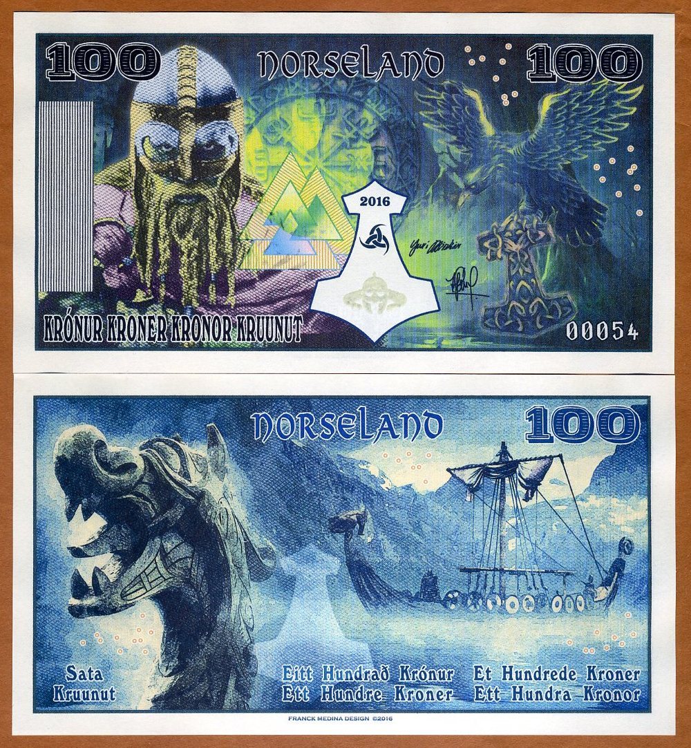 Norseland, 100 Kronur 2016, Private Issue, UNC Viking, Thor