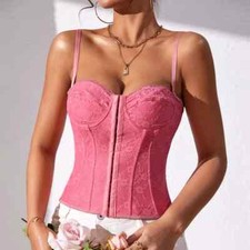 Corset Burlesque Ceinture Sexy Rose Satin Haut Dentelle 52593