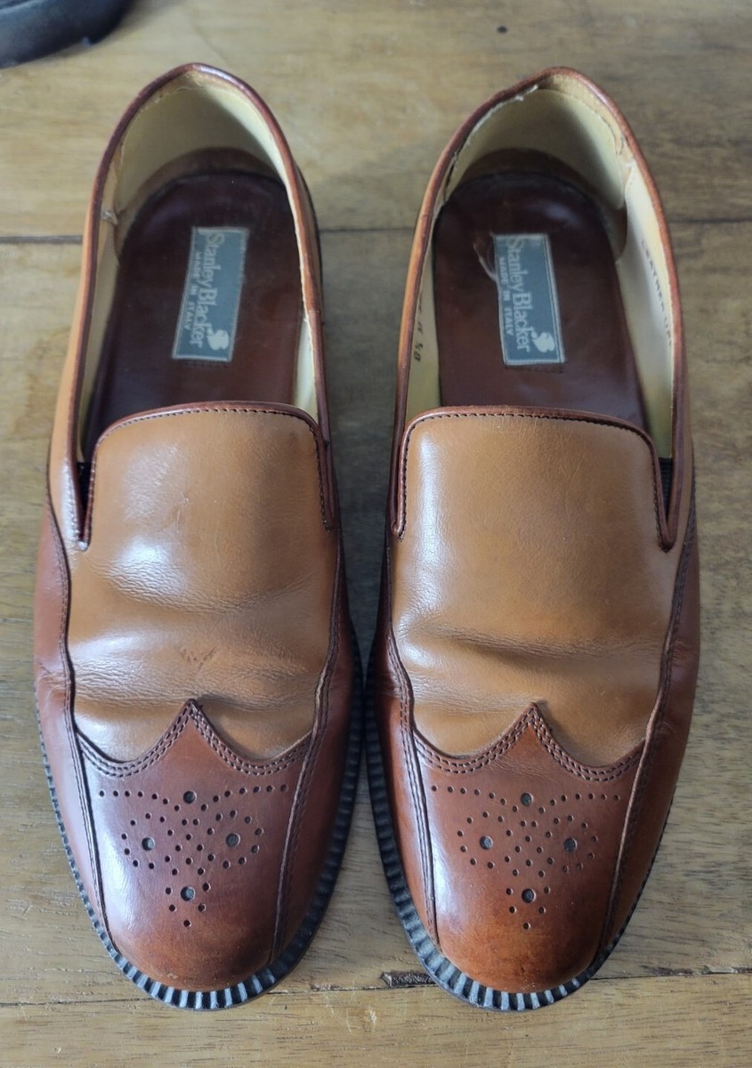 Vintage Stanley Blacker Italy Two-tone Brown Wingtip Shoes  display picture 1