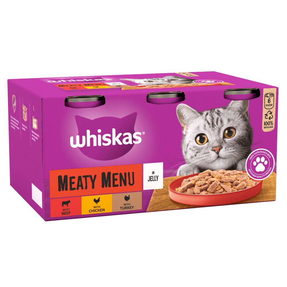 Whiskas Wet Cat Food Adult Meaty Menu In Jelly Tins 12 x 400g