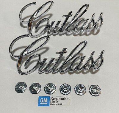 71 72 CUTLASS FENDER SCRIPT EMBLEMS NEW U.S.A MADE PAIR FREE SHIPPING 1971 1972