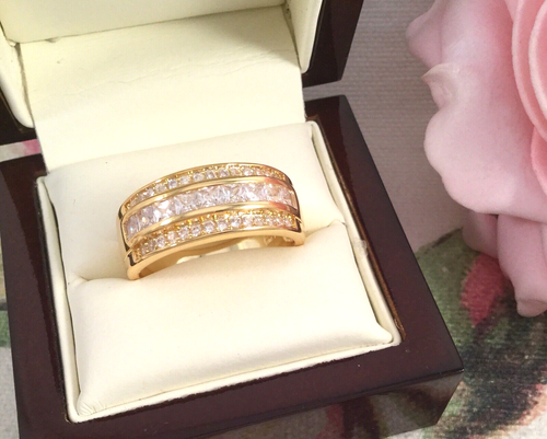 Vintage Jewellery Gold Band Ring White Sapphires Antique Deco Jewelry size 13 - Picture 2 of 10