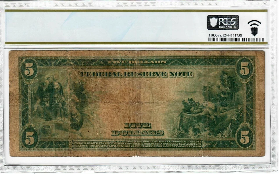 1914 $5 FR.851A New York FRN Federal Reserve Note PCGS F12 Large Size Note 1758 - Image 2 of 2