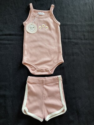 Tun Tun (Peru) NWT Blush Pima Cotton Ribbed Knit Bodyshirt & Shorts-3-6Mos