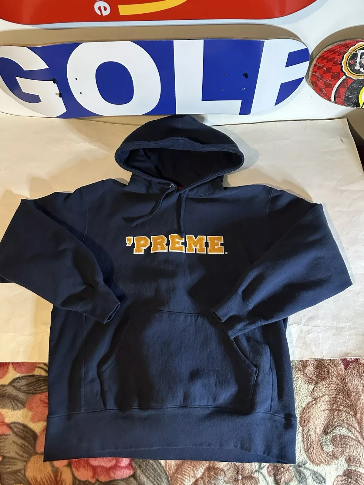Sweat à capuche logo SUPREME PREME   bleu marine/orange taille MOYENNE
