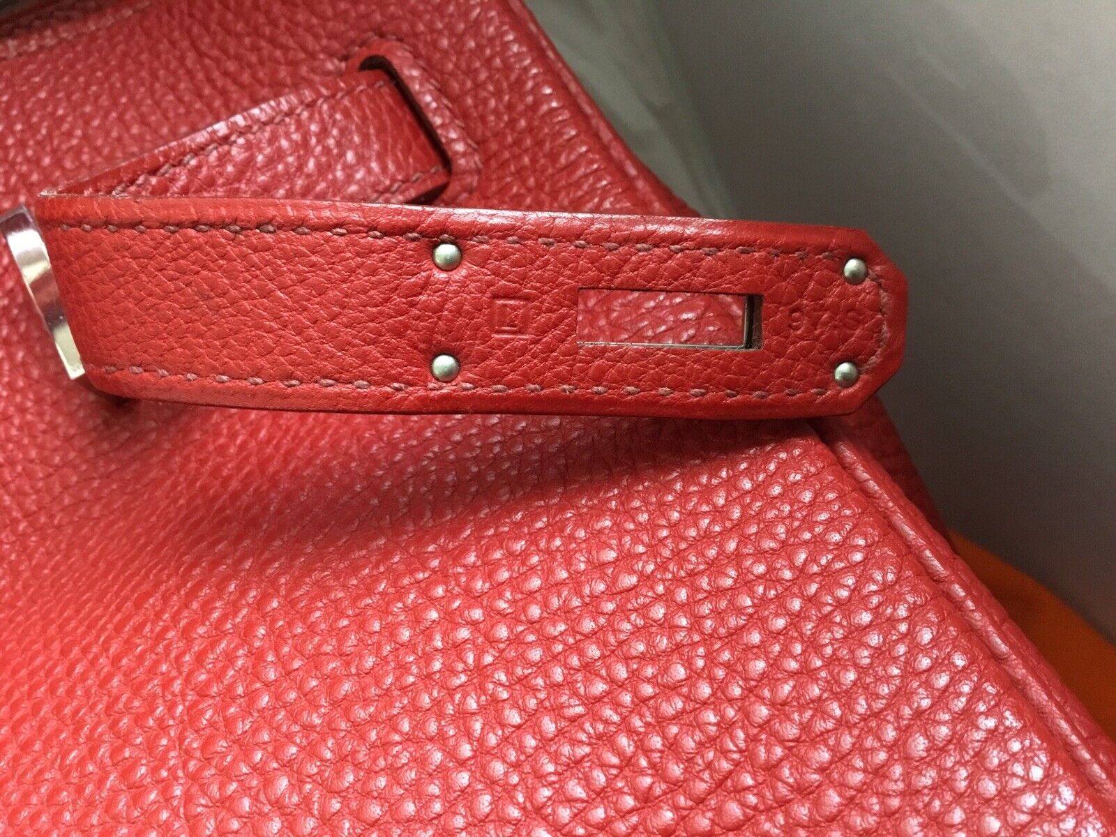 100% AUTH HERMES BIRKIN 35 Red Clemente Leather .Fran… - Gem