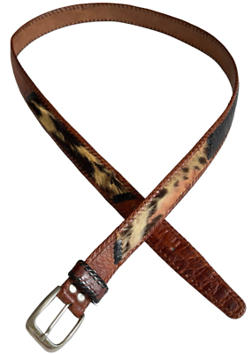 Vintage Toscana Braided Genuine Croc Leather Belt Calf Hair  display picture 2