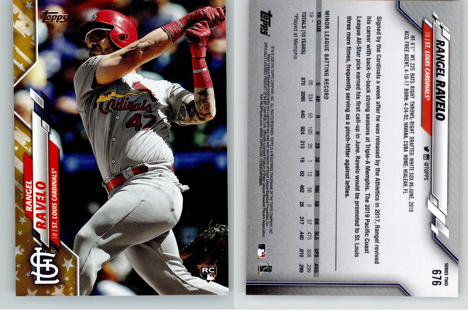 Rangel Ravelo 2020 Topps Gold Star #676 St. Louis Cardinals RC Rookie ...
