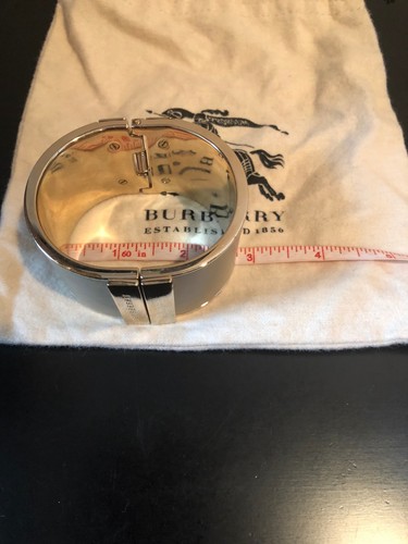 BURBERRY GRAY GOLD LEATHER CUFF BANGLE BRACELET ITALY - NEW - Picture 6 of 6