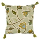 SARO 20 in. Square Throw Pillow Cover with Green Embroidered Large Floral Design