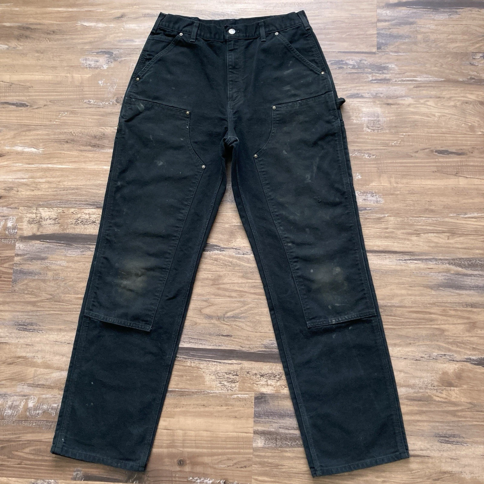 Carhartt B136 BLK Double Knee Carpenter Pants Mens 33x34 Distressed