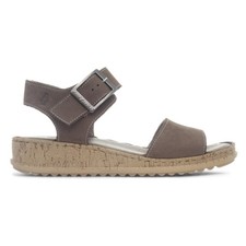 Image of Hush Puppies Womens Sandals Taupe Brown Fossil Ladies Buckle Wedge Ellie SIZE