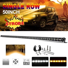 Slim 50"inch Strobe Amber White LED Light Bar Spot Flood Combo Truck SUV UTV 52"