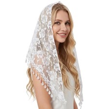 Elegant Lace Mantilla Veil: Sophisticated Triangle Headpiece for Catholic Mass