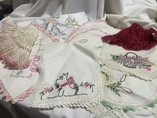 Vintage Linens Doilies Dresser Scarves Runners Estate Lot of 13 Plus 4 Cutters