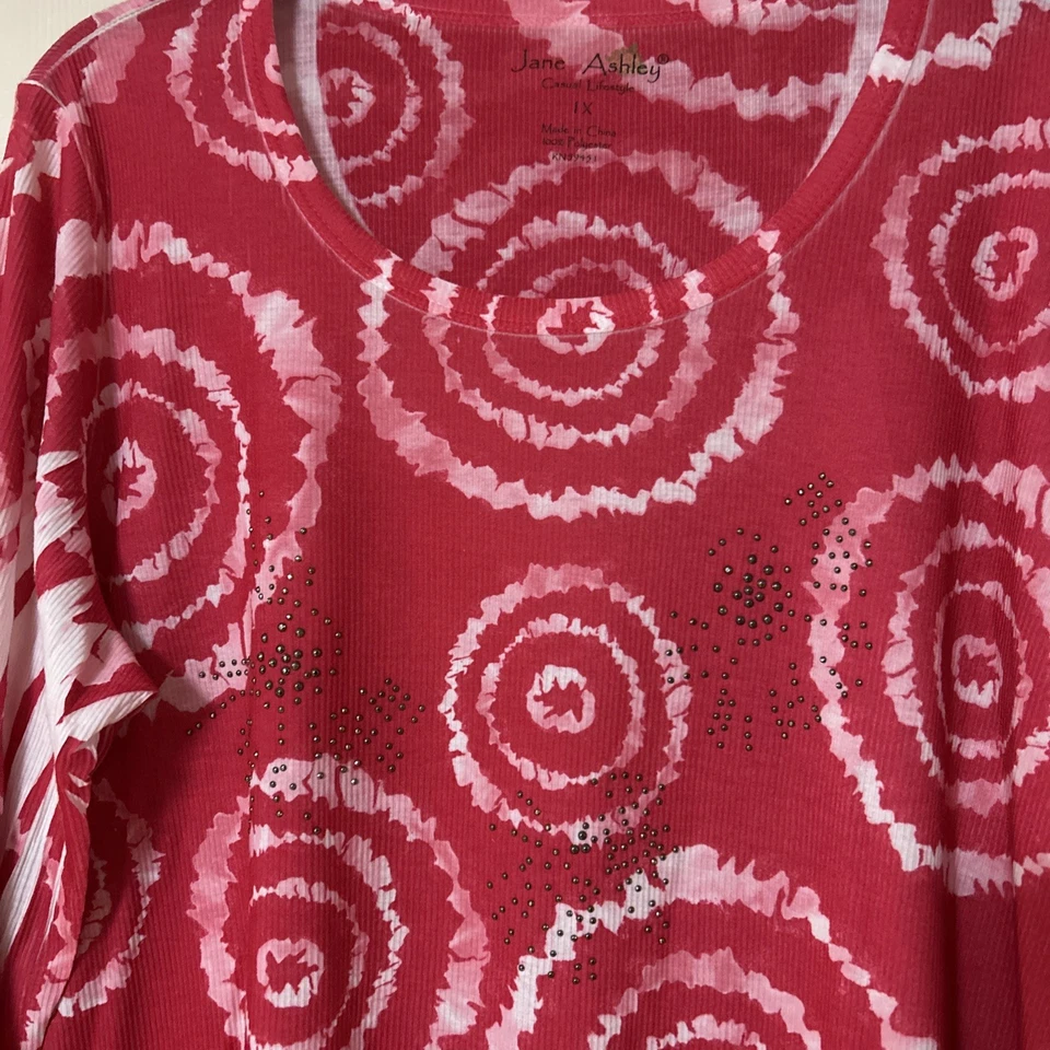 Jane Ashley Women's1X Top Casual Lifestyle Long Sleeves Pink Hippy Colorful New - Image 2 of 4