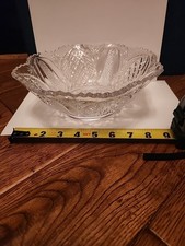 American Antique Vintage Cut Crystal Glass Bowl Sawtooth Stars 9 Serving Dish
