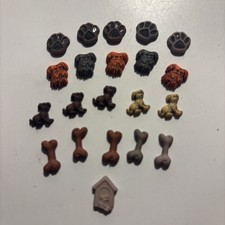 Lotto di 21 bottoni in miniatura plastica resina zampa cane osso e cane arte artigianale