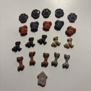Lot Of 21 Miniature Plastic Resin Dog Paw Dog Bone And Dog Buttons Or Craft Art