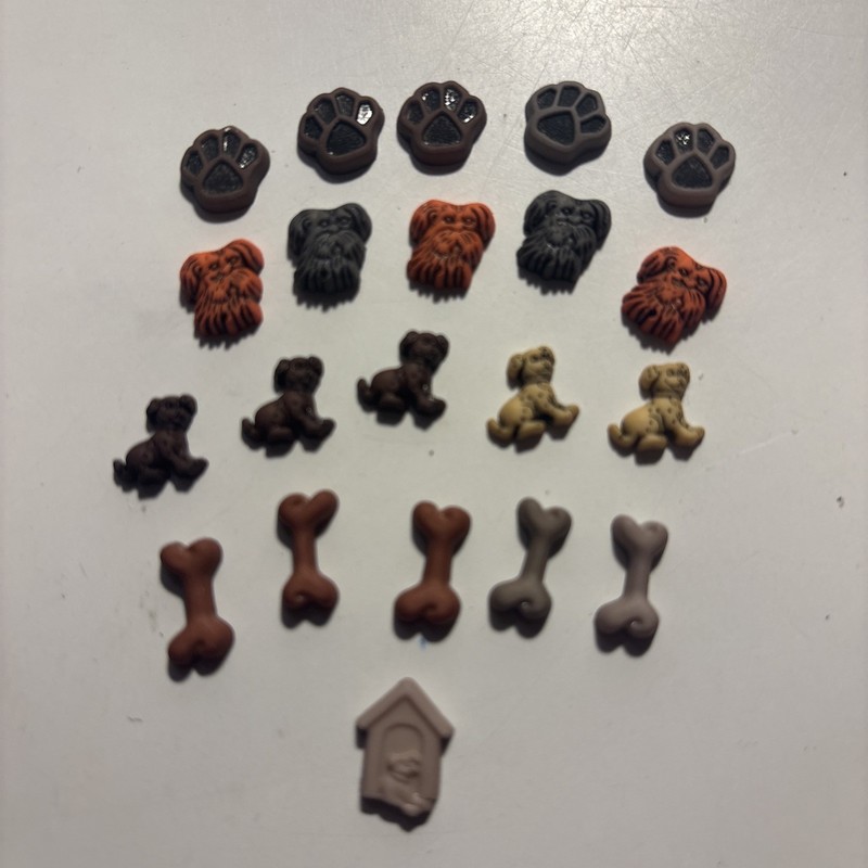 Lot Of 21 Miniature Plastic Resin Dog Paw Dog Bone And Dog Buttons Or Craft Art