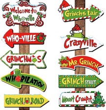 20PCS Christmas Grinch Yard Signs Outdoor Green Xmas Party Decorations Props