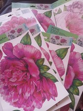 FUSCHIA PEONIES Flowers wall stickers 63 decals garden decor Removable 7 Sheets