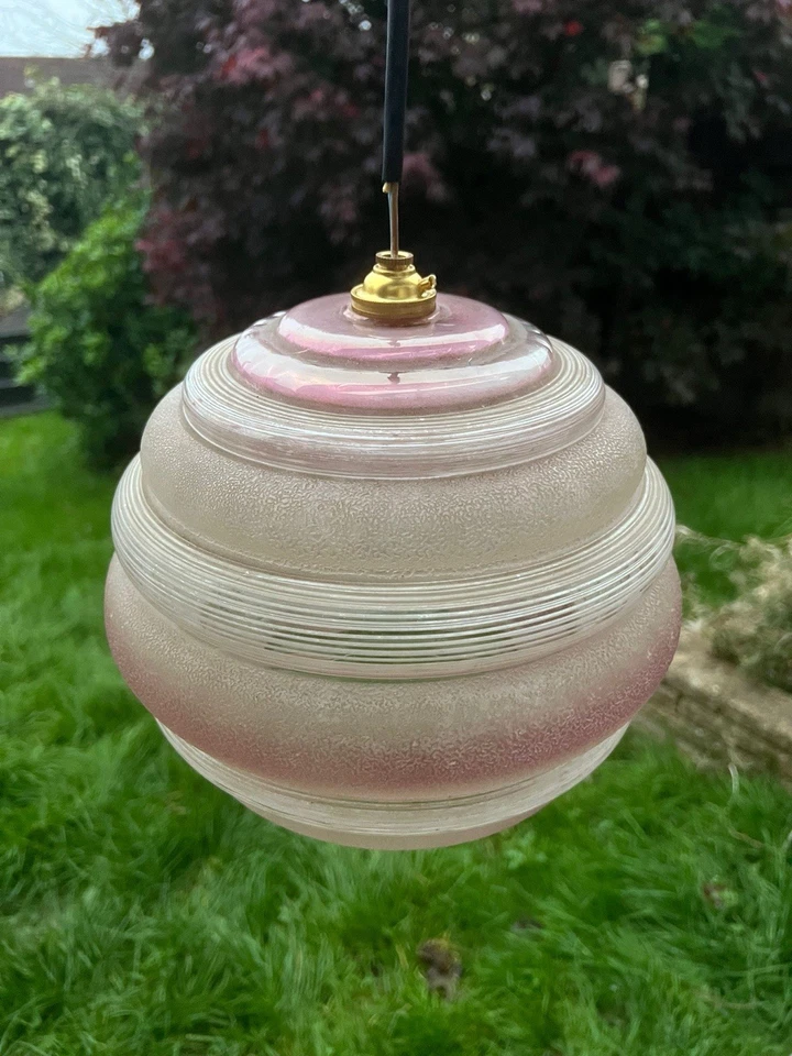 Vintage Retro Pink White Glass Ceiling Light Lamp Shade Art Deco - Image 2 of 4