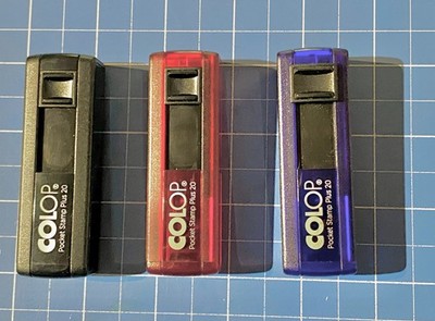 3x COLOP Pocket Stamp Plus 20, Pocket Stempel 38x14 blau rot schwarz. O Stempel.