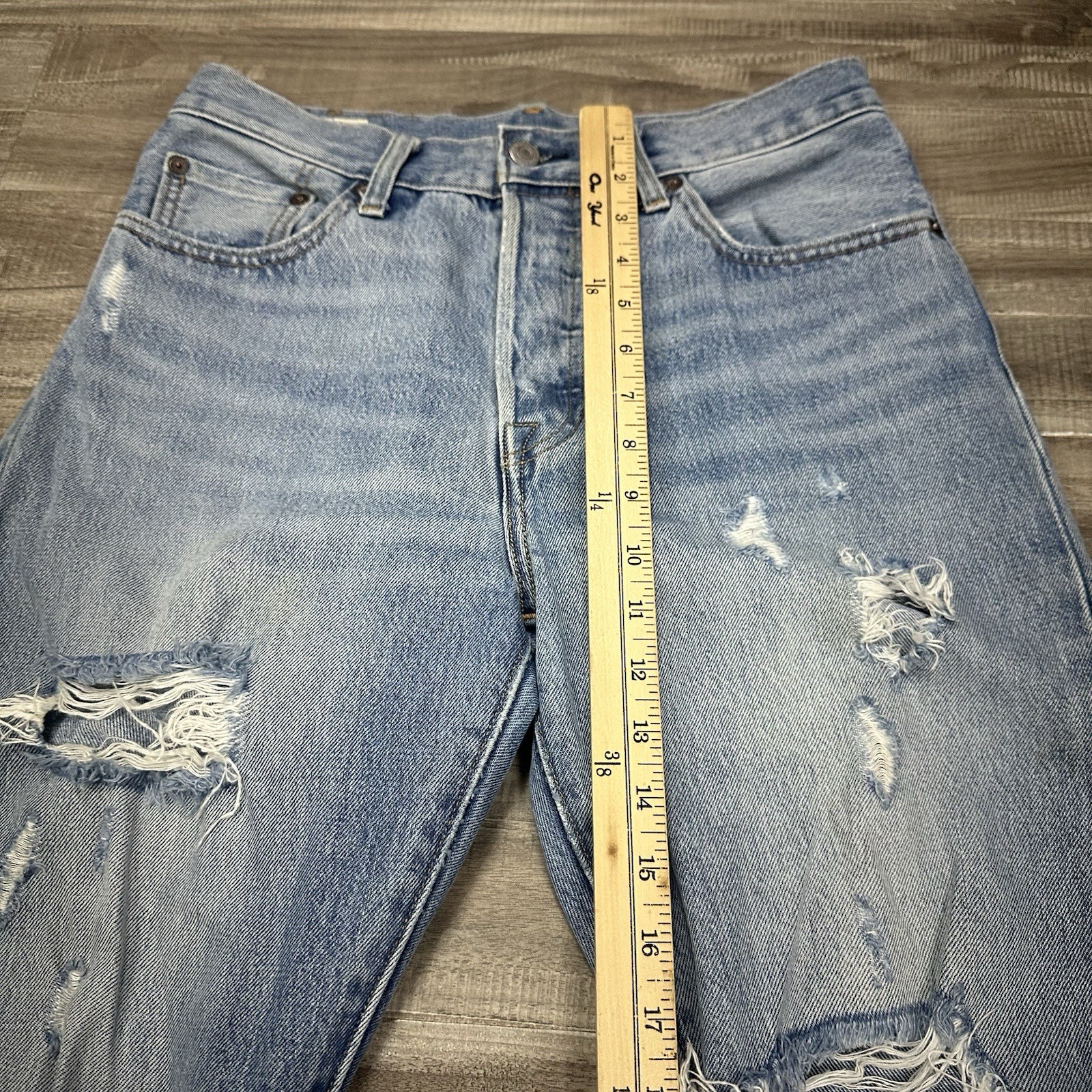 Levi's Premium 501 Original Fit Selvedge Jeans Men Size 27x32 Light Wash Big E image 8
