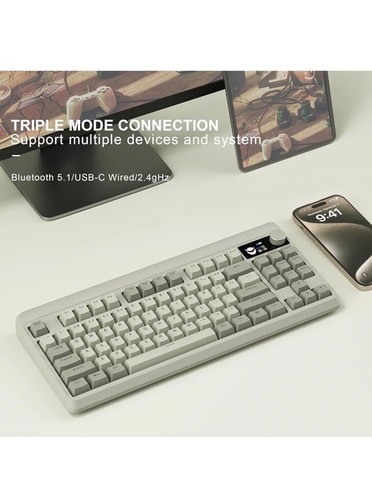 COSTOM XVX Retro M87 Pro 75% Gaming Mechanical Keyboard, Bluetooth, OLED Display - Photo 3/12