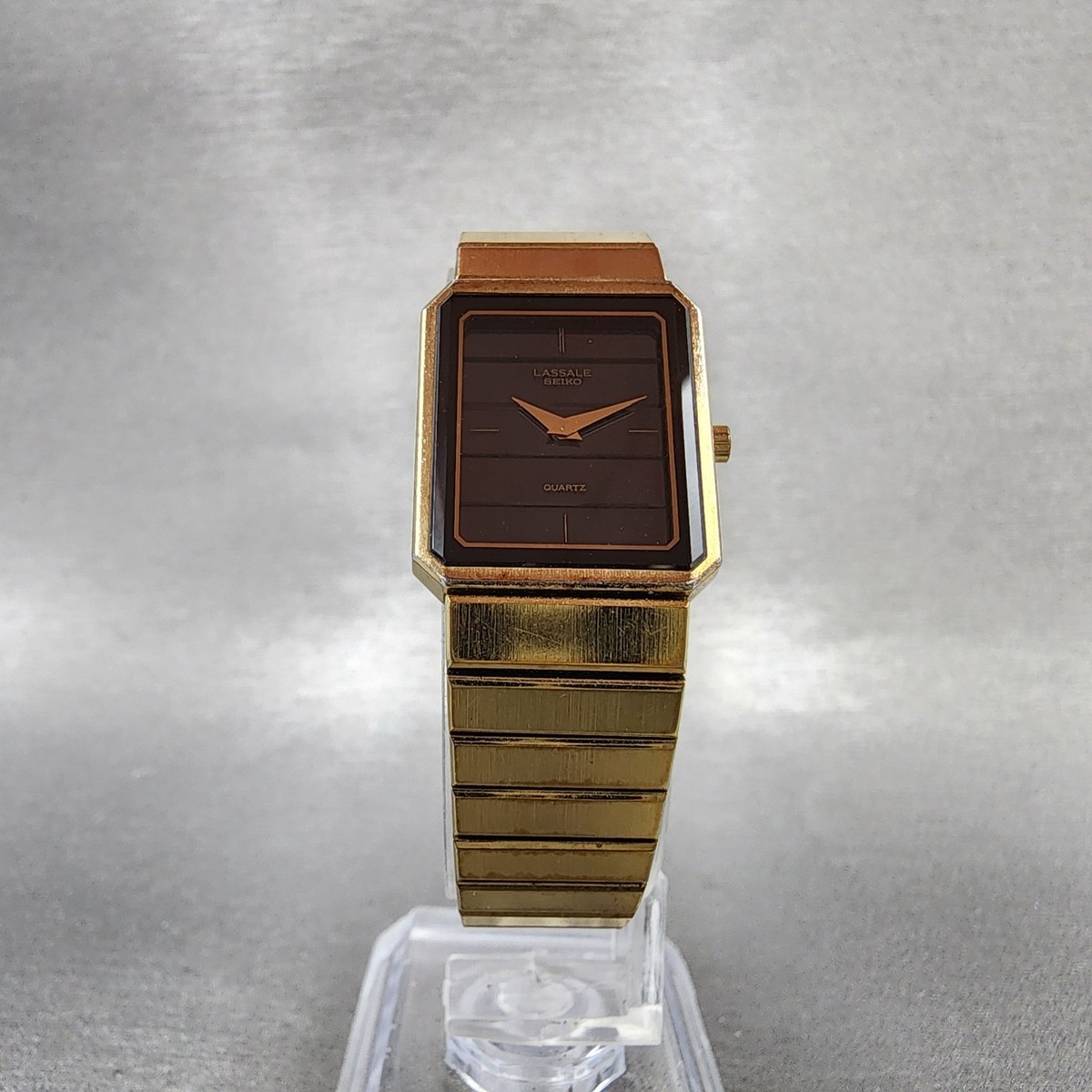 Seiko Lassale Tank Watch Women 19mm Black Dial Gold Tone Octagon