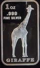Giraffe Tallest African Animal Rare Vtg Proof Bullion-0.999 Silver 1 Oz Art Bar