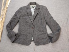 J.Crew Blazer Womens 0 Gray Wool Herringbone Tweed Single Button Lined Classic