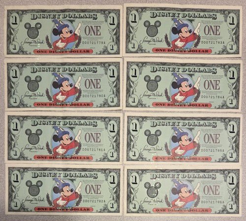 Rare DA Series 8 Consecutive 1997 Disney Dollar $1 Mickey Mouse-25th Anniversary
