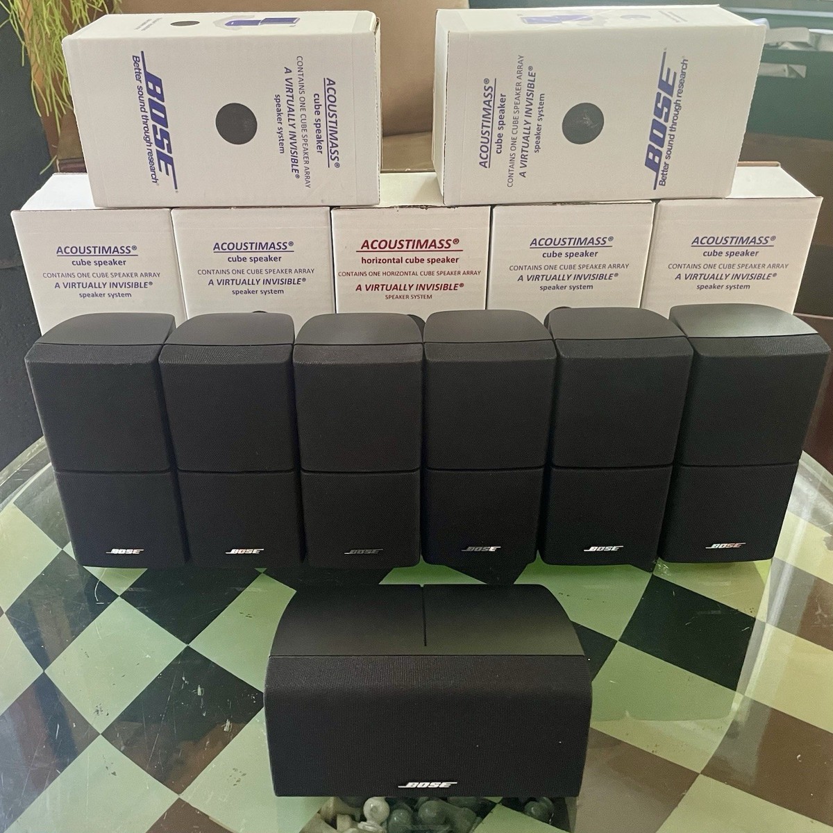 7 Mint Bose Double Cube DoubleShot Speakers 1 Center Channel + 6